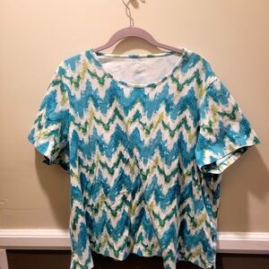 Kim Rogers Patterned Blue and Green Women's Top Size 3X
